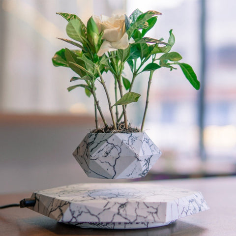 Levitating Magnetic Plant Pot – Floating Marble Color Planter for Bonsai, Office, Home, and Kids Room Décor | Unique Birthday and Home Gift