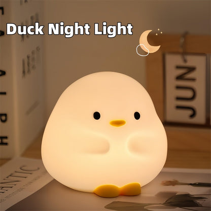 Cute Duck LED Night Lamp – Soft Silicone USB Rechargeable Touch Sensor Light with Timer | Adorable Cartoon Bedside Sleeping Lamp for Kids, Bedroom, and Home Décor