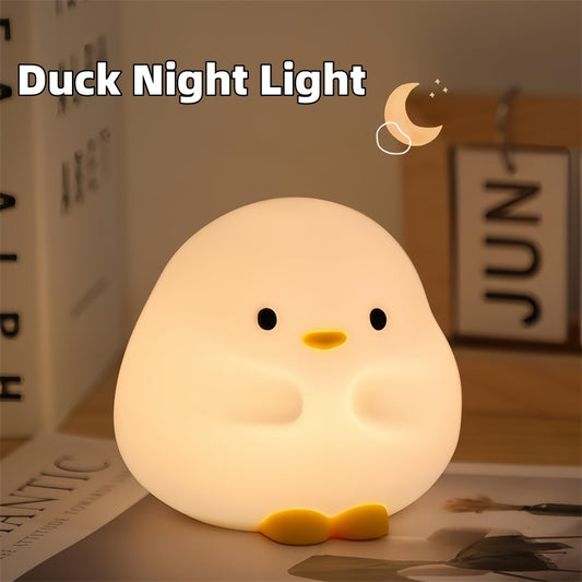 Cute Duck LED Night Lamp – Soft Silicone USB Rechargeable Touch Sensor Light with Timer | Adorable Cartoon Bedside Sleeping Lamp for Kids, Bedroom, and Home Décor