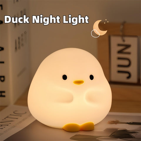 Cute Duck LED Night Lamp – Soft Silicone USB Rechargeable Touch Sensor Light with Timer | Adorable Cartoon Bedside Sleeping Lamp for Kids, Bedroom, and Home Décor